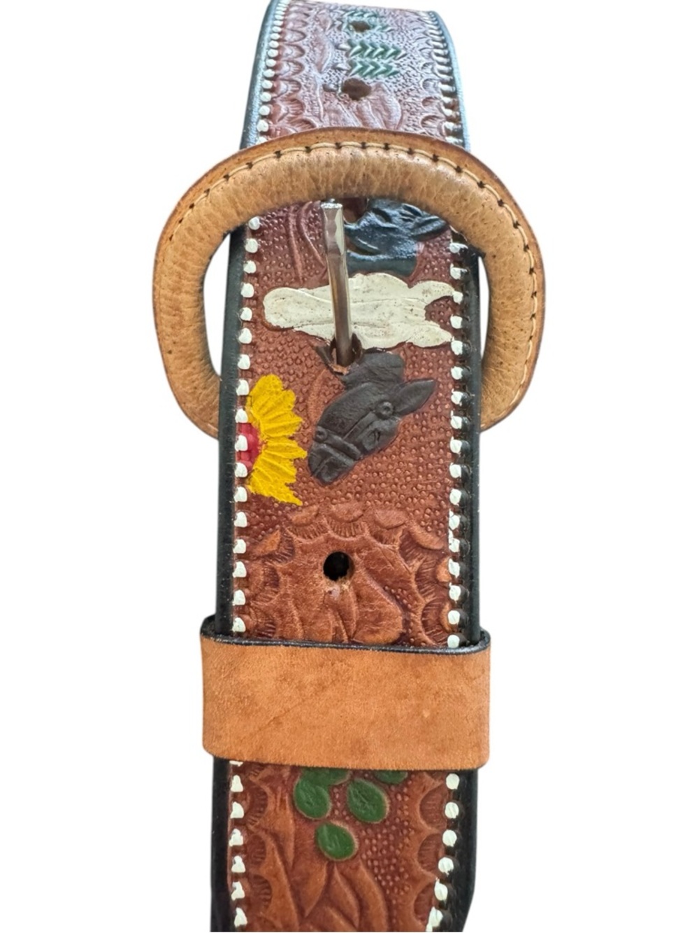 Authentic Mexican Tan Leather Belt 32 unisex rodeo western cowboy festival
